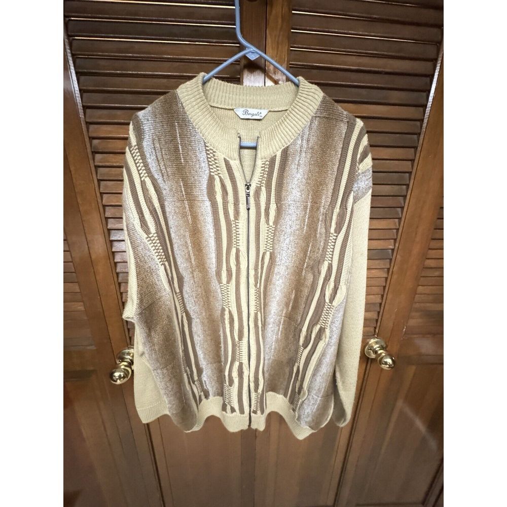 Vintage‎ Bergati Men's 3D Knit Sweater Cardigan Full Zip Y2k 90s Cosby Size 2XL